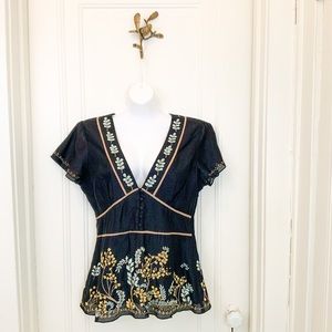 Sundance black embroidered cap sleeve top